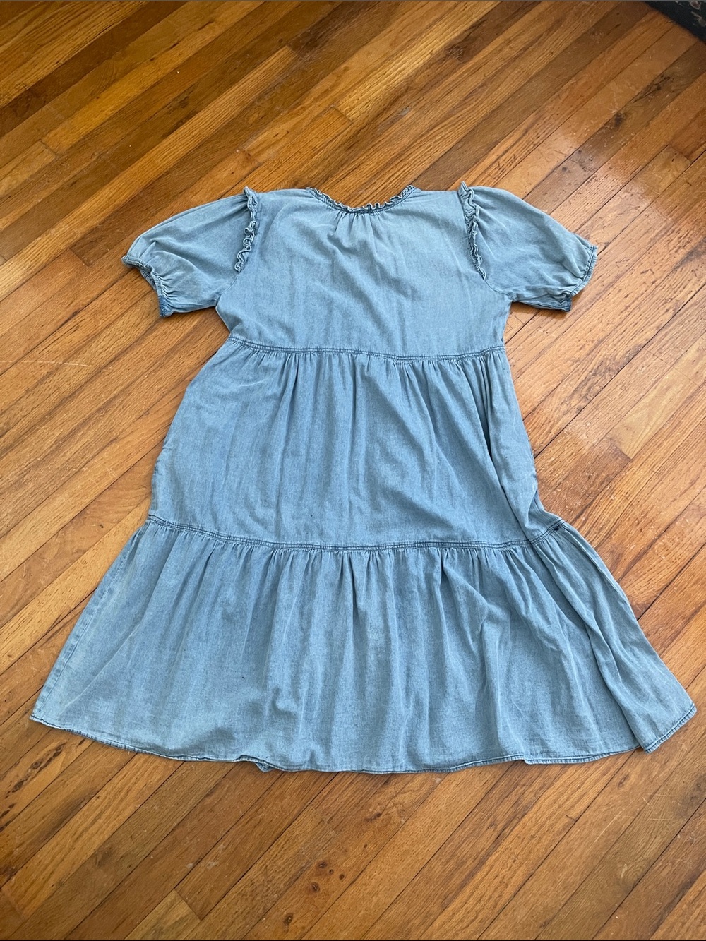 Jodifl Light Blue Denim Tiered Dress w/Pockets - Picture 3 of 4